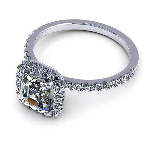 Ecstatic 1.45CT Asscher and Round Cut Diamond Engagement Ring in Platinum - Primestyle.com