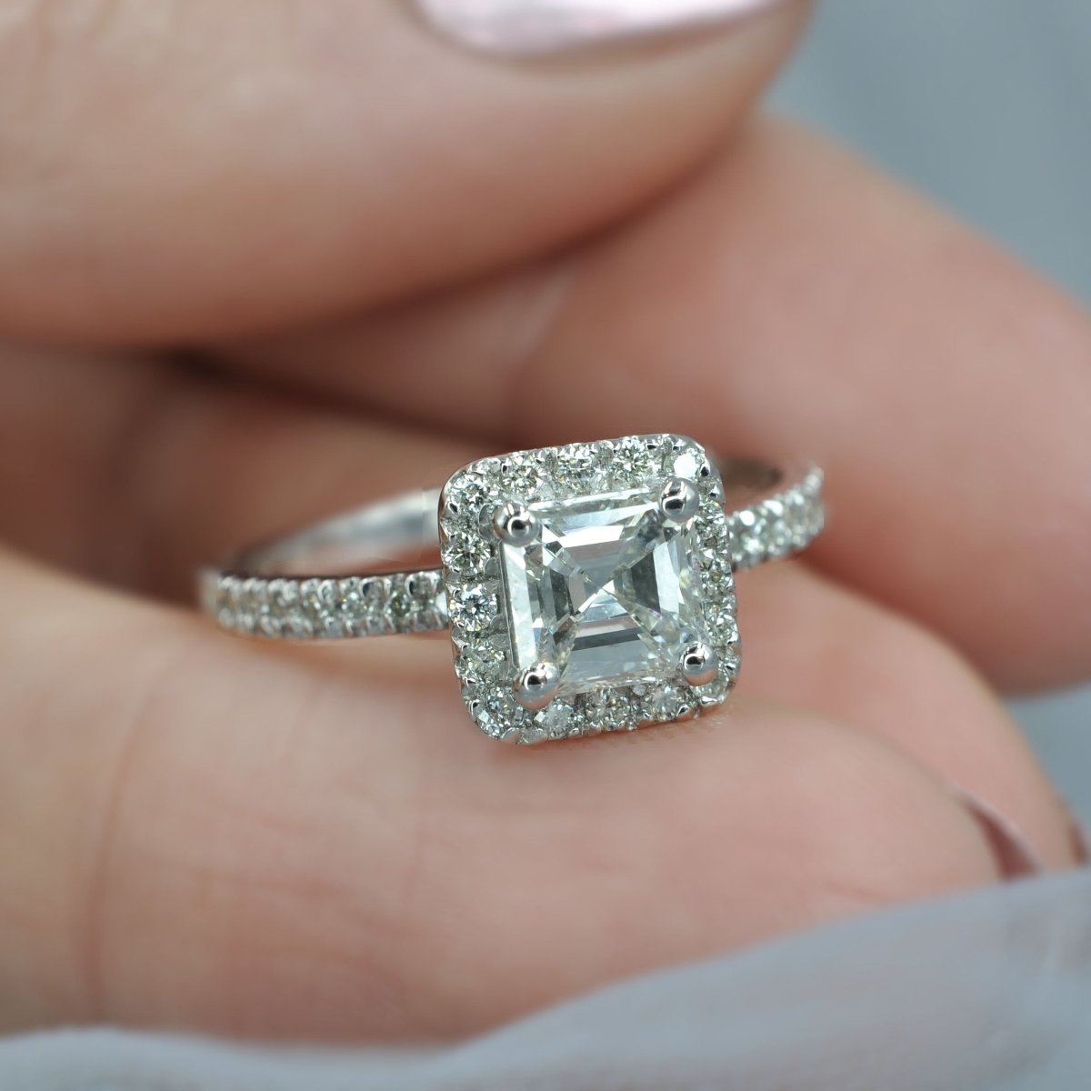 Ecstatic 1.45CT Asscher and Round Cut Diamond Engagement Ring in Platinum - Primestyle.com