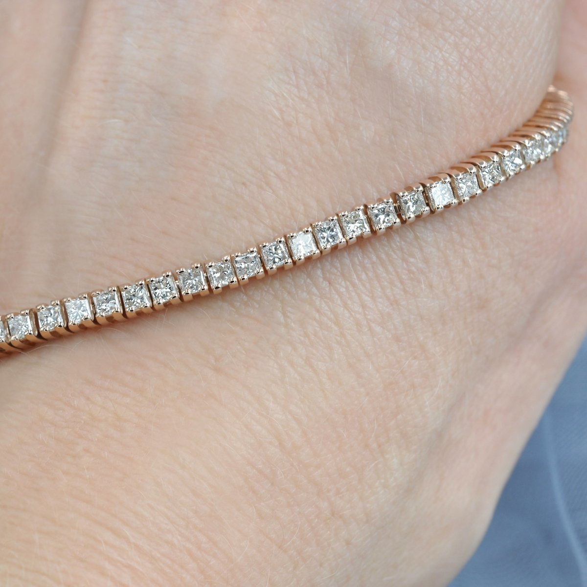 Ecstatic 5.00 CT Princess Cut Diamond Tennis Bracelet in 14KT Rose Gold - Primestyle.com