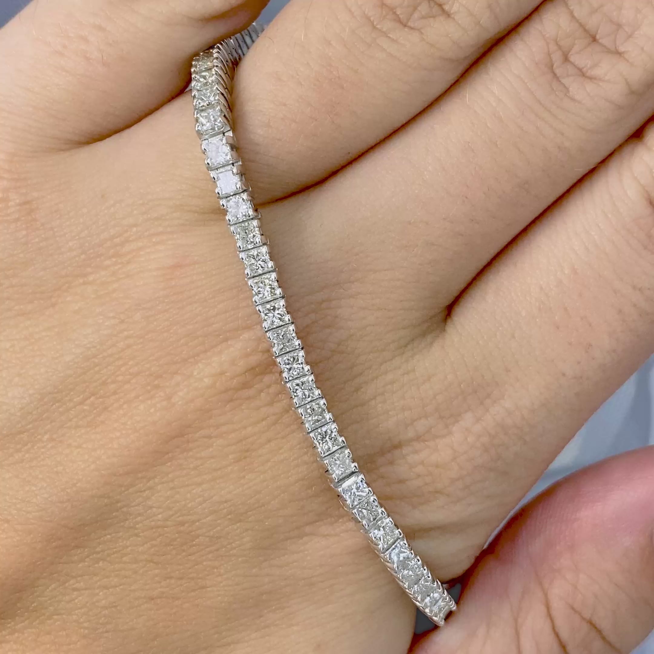 Stunning 5.00CT Princess cut Tennis Bracelet in 14KT White Gold