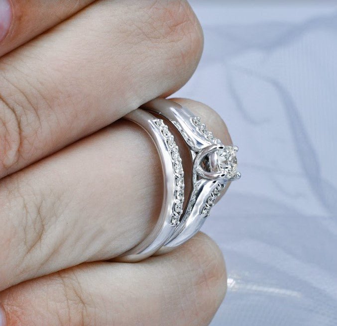 Elegant 0.60CT Round Cut Diamond Bridal Set in 14KT White Gold - Primestyle.com