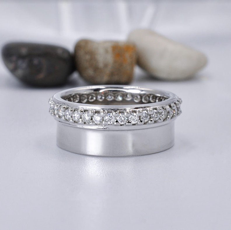 Elegant 1.00CT Round Cut Diamond Mens Wedding Band in 14KT White Gold - Primestyle.com