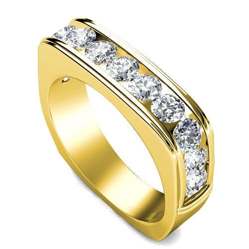 Elegant 1.50 CT Round Cut Diamond Mens Wedding Band in 18KT Yellow Gold - Primestyle.com