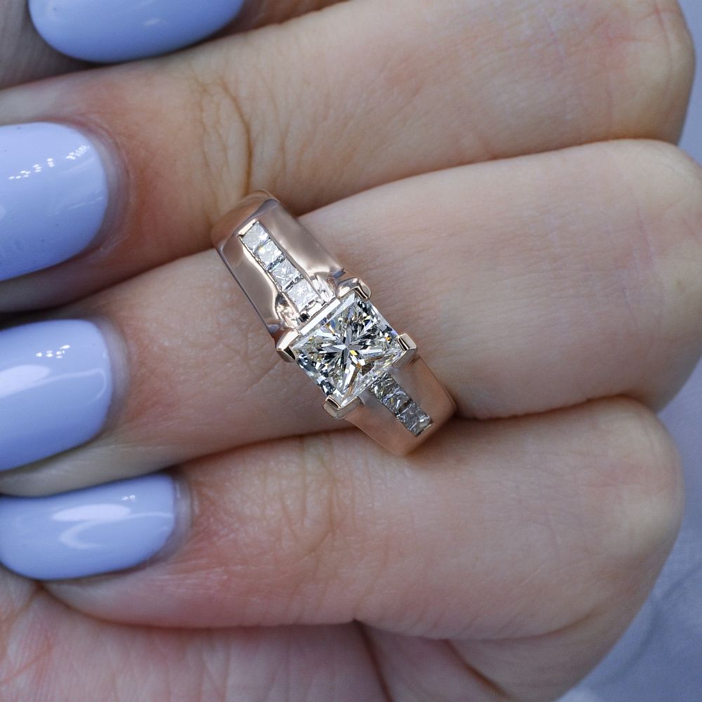 Elegant 1.60 CT Princess Cut Diamond Engagement Ring in 14KT Rose Gold