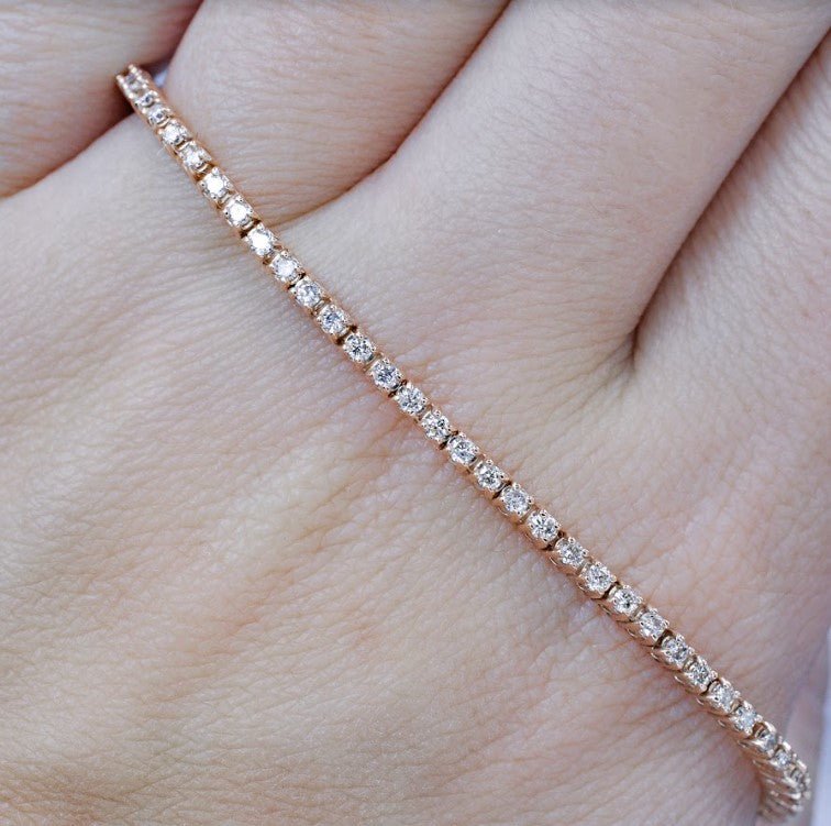 Elegant 3.00CT Round Cut Diamond Tennis Bracelet in 14KT Rose Gold - Primestyle.com