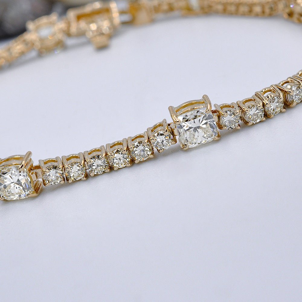 Elegant 7.00CT Cushion and Round Cut Diamond Tennis Bracelet in 14KT Yellow Gold