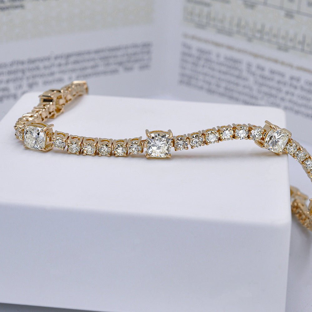 Elegant 7.00CT Cushion and Round Cut Diamond Tennis Bracelet in 14KT Yellow Gold - Primestyle.com