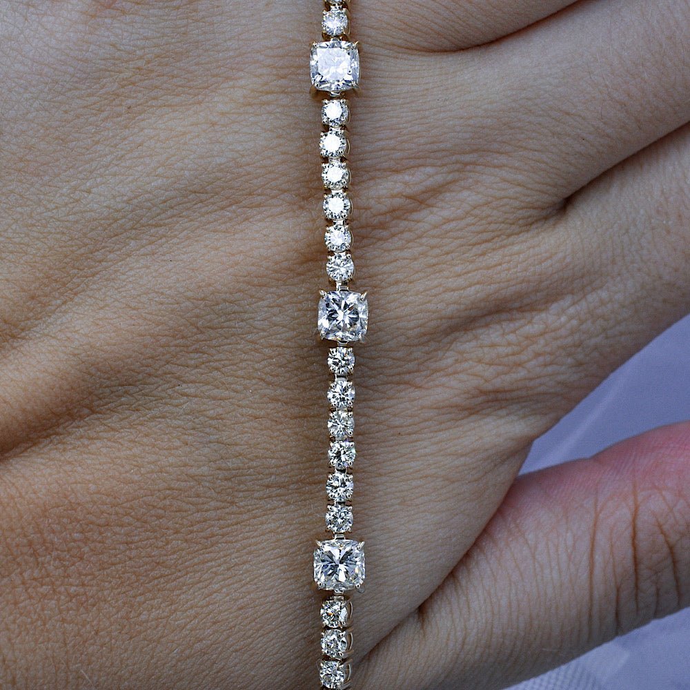 Elegant 7.00CT Cushion and Round Cut Diamond Tennis Bracelet in 14KT Yellow Gold - Primestyle.com