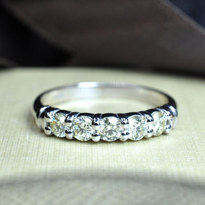 Exclusive 0.80CT Round Cut Diamond Wedding Band in 14KT White Gold - Primestyle.com