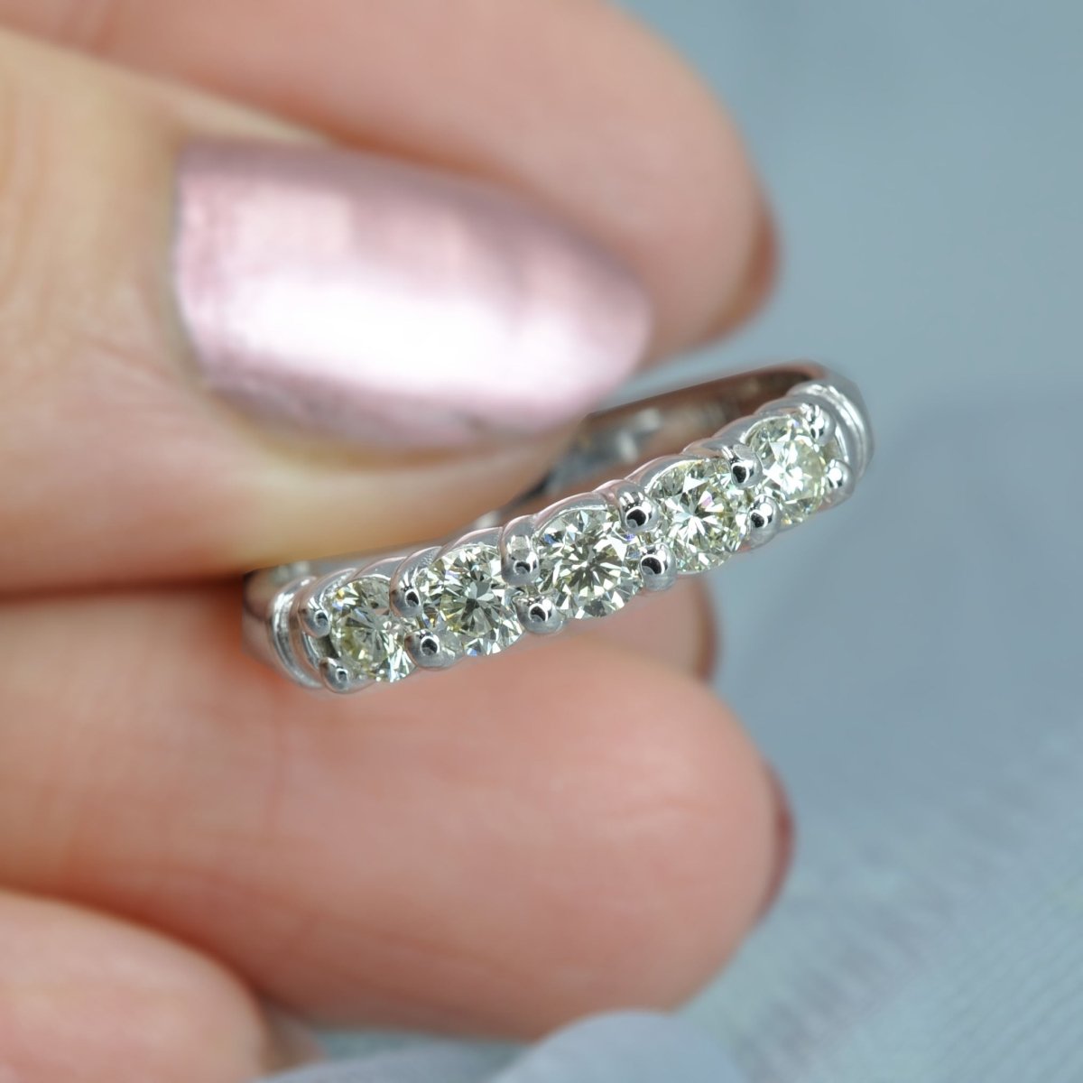 Exclusive 0.80CT Round Cut Diamond Wedding Band in 14KT White Gold - Primestyle.com