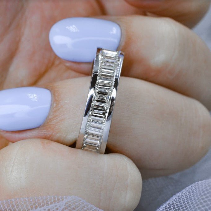 Exclusive 4.00CT Emerald Cut Diamond Eternity Ring in Platinum - Primestyle.com