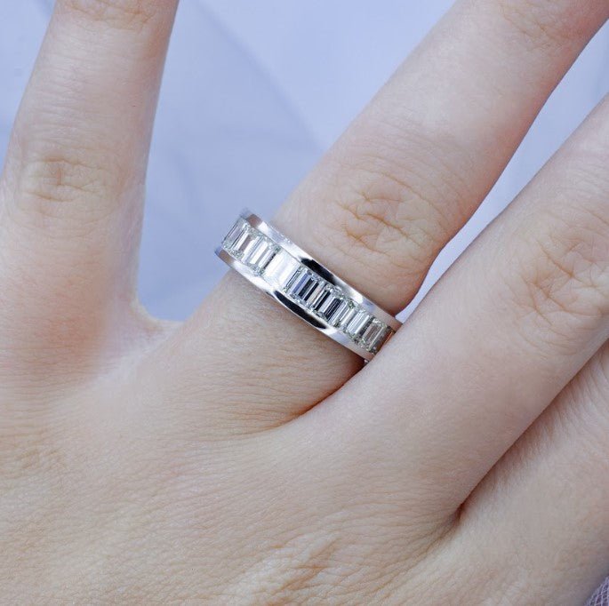 Exclusive 4.00CT Emerald Cut Diamond Eternity Ring in Platinum - Primestyle.com