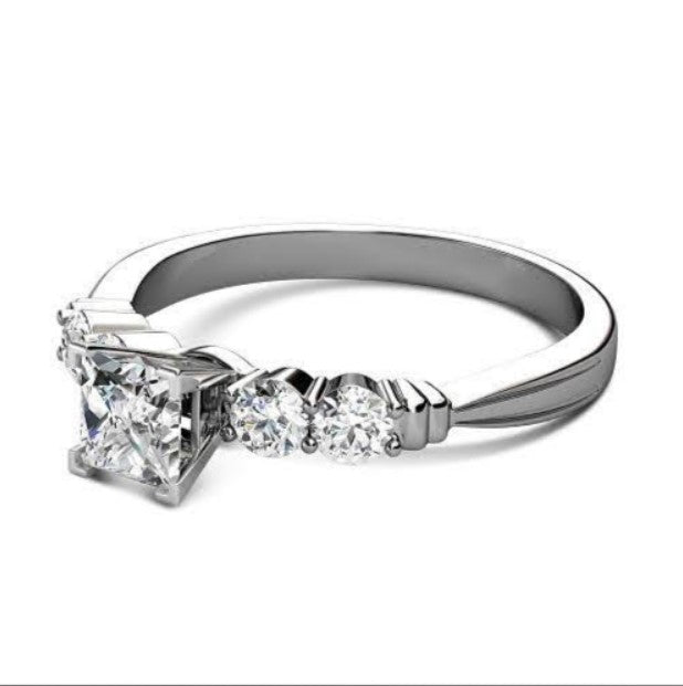 Exquisite 1.00 CT Princess and Round Cut Diamond Engagement Ring in 18KT White Gold PSRI1329