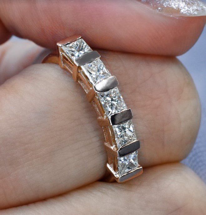 Exquisite 1.00CT Princess Cut Diamond Wedding Band in 14KT Rose Gold - Primestyle.com