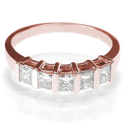 Exquisite 1.00CT Princess Cut Diamond Wedding Band in 14KT Rose Gold - Primestyle.com