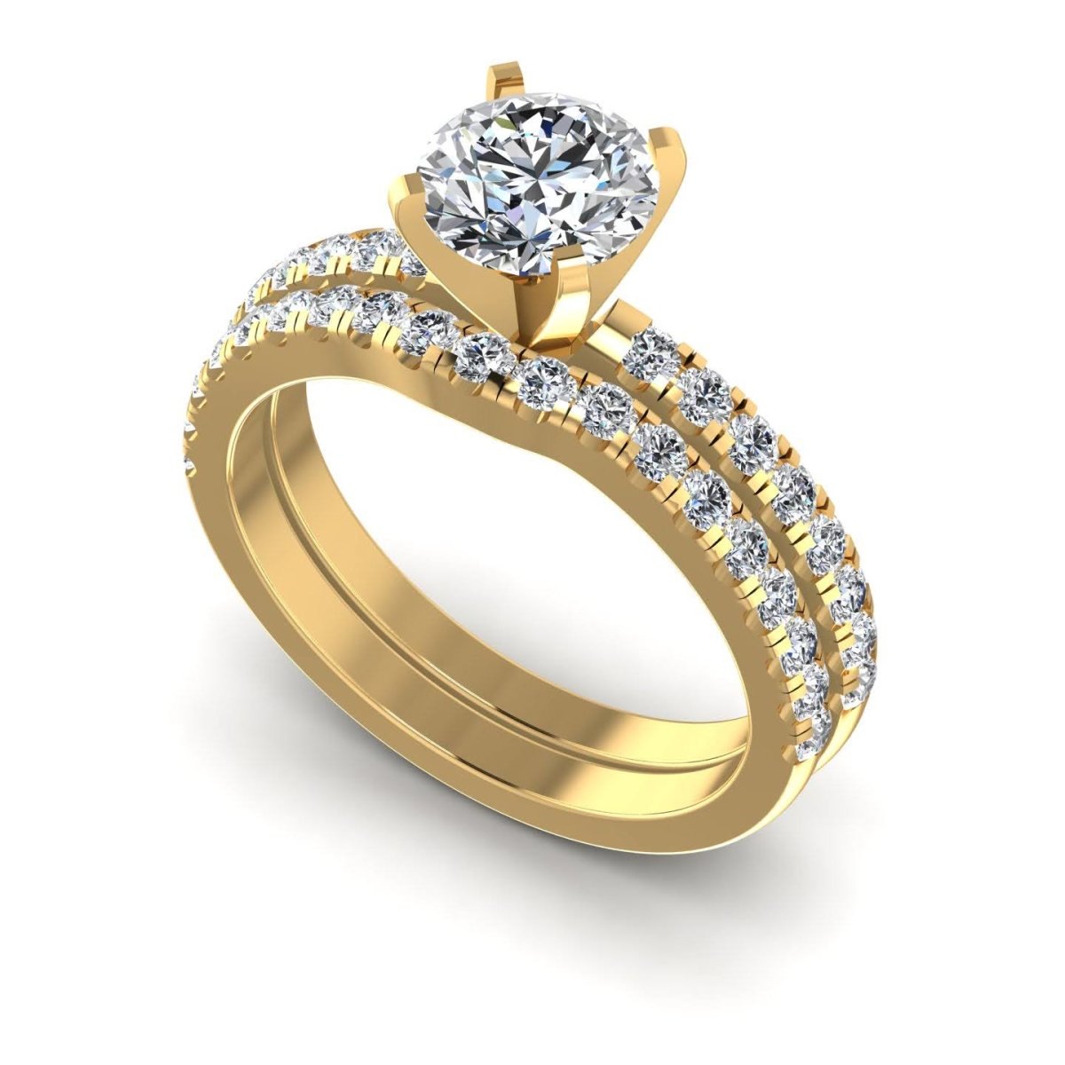 Exquisite 1.20CT Round Cut Diamond Bridal Set in 14KT Yellow Gold - Primestyle.com