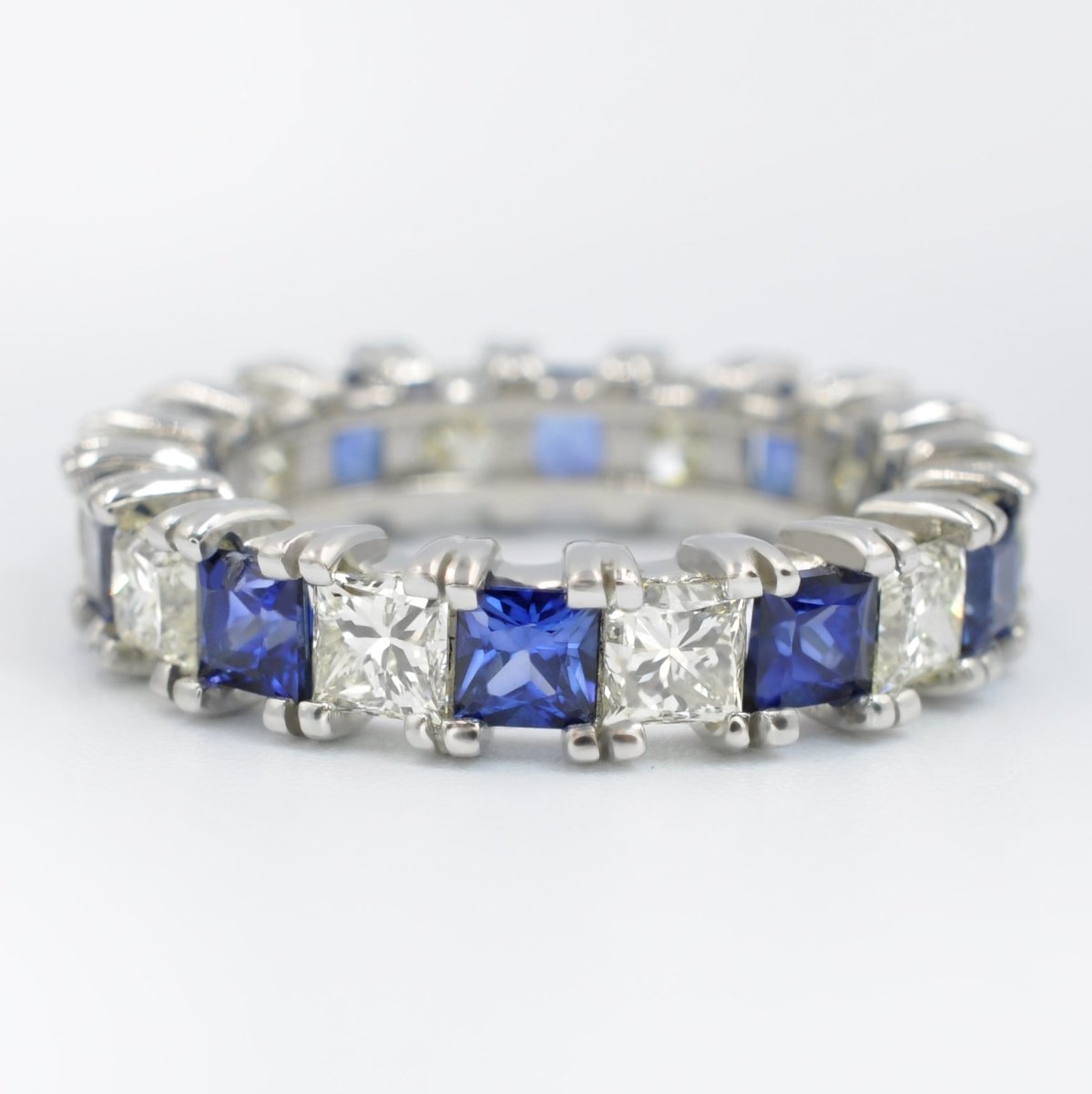 Exquisite 4.70CT Princess cut Diamonds and Blue Sapphires Eternity Ring in 18KT White Gold - Primestyle.com