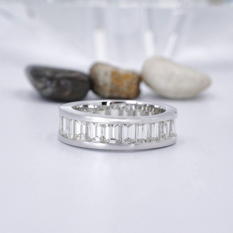Exquisite 7.00CT Emerald Cut Diamond Eternity Ring in 14KT White Gold - Primestyle.com