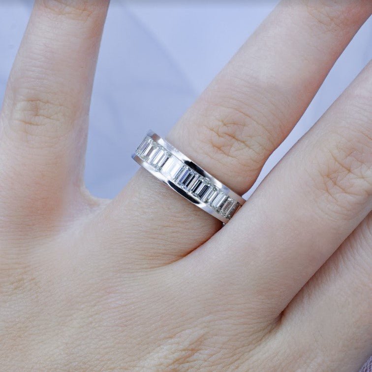 Exquisite 7.00CT Emerald Cut Diamond Eternity Ring in 14KT White Gold - Primestyle.com