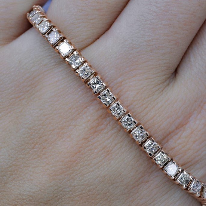 Exquisite 9.00CT Princess Cut Diamond Tennis Bracelet in 14KT Rose Gold