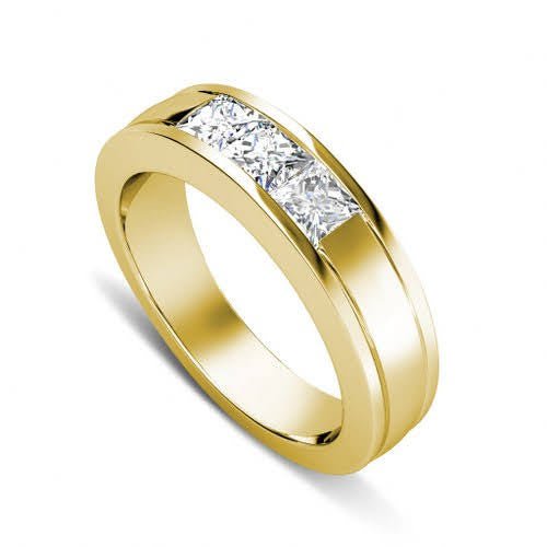 Extravagant 0.90 CT Princess Cut Diamond Mens Wedding Band in 14KT Yellow Gold