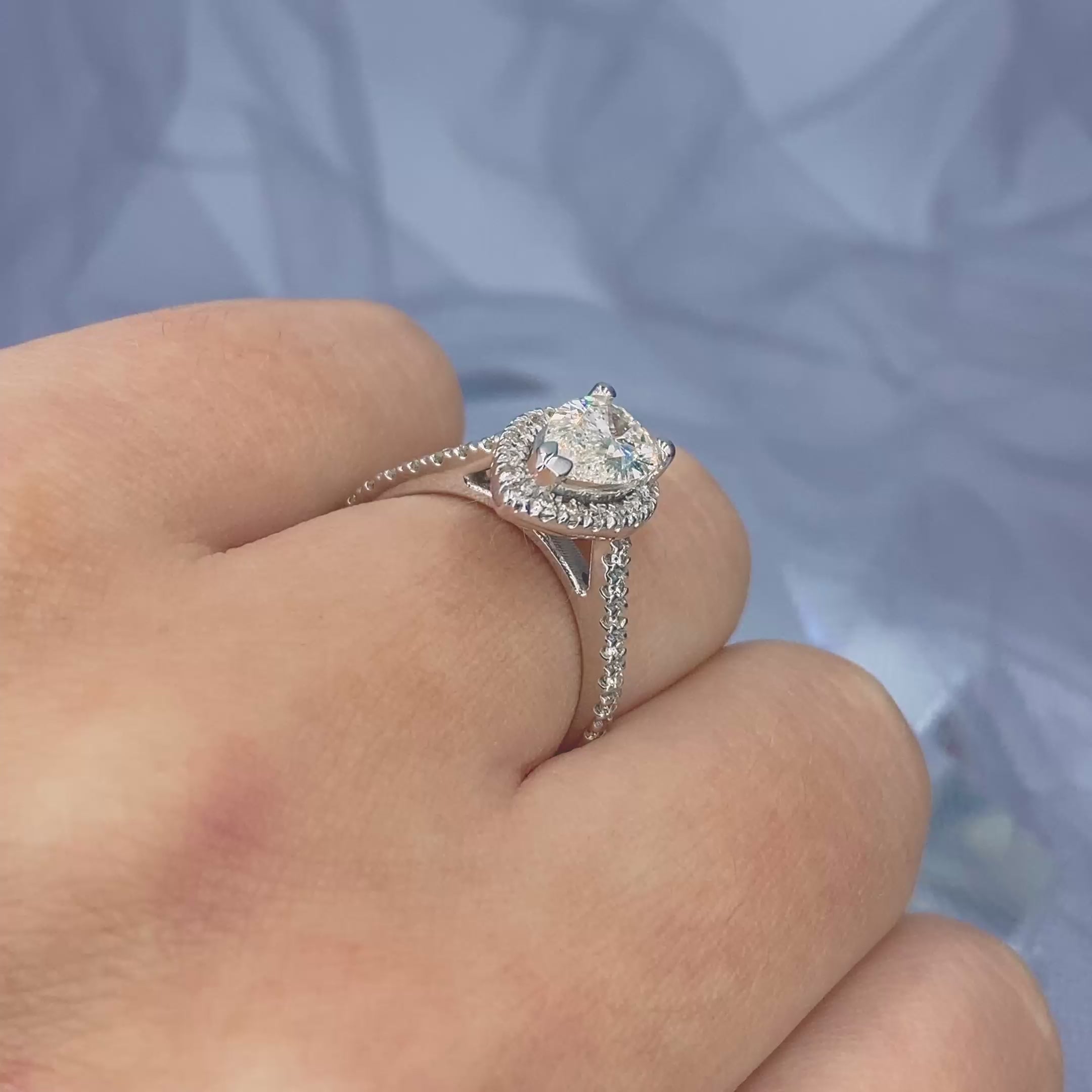 Radiant 1.25CT Pear and Round Cut Diamond Engagement Ring in 14KT White Gold