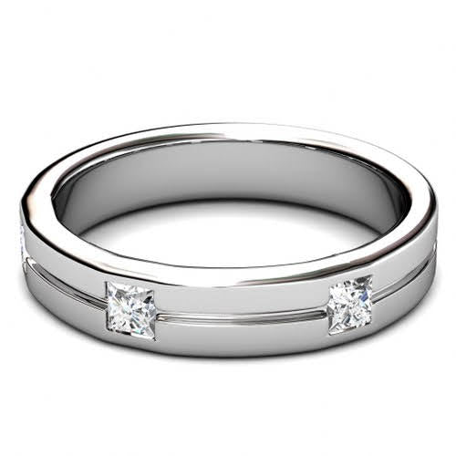 Fabulous 0.75 CT Princess Cut Diamond Mens Wedding Band in 14 KT White Gold - Mens Wedding Band