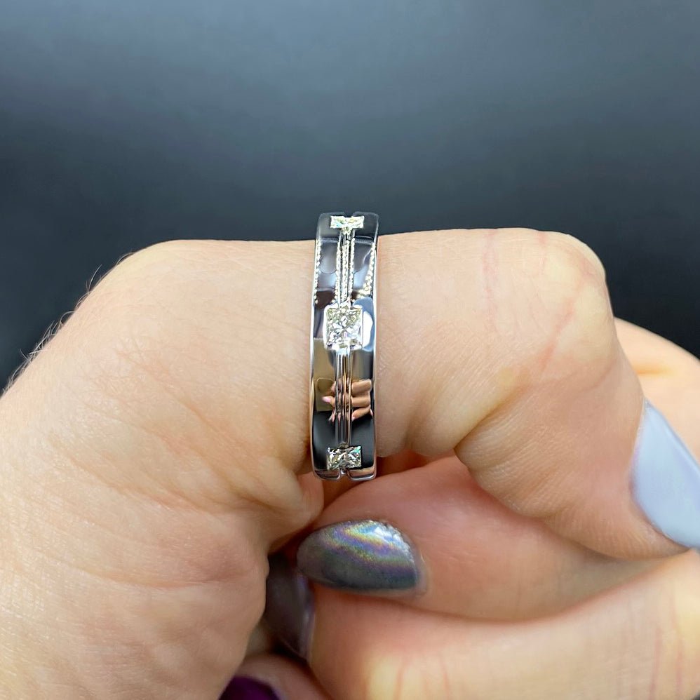 Fabulous 0.75 CT Princess Cut Diamond Mens Wedding Band in 14 KT White Gold - Primestyle.com