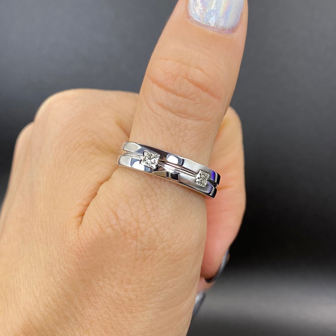 Fabulous 0.75 CT Princess Cut Diamond Mens Wedding Band in 14 KT White Gold - Mens Wedding Band