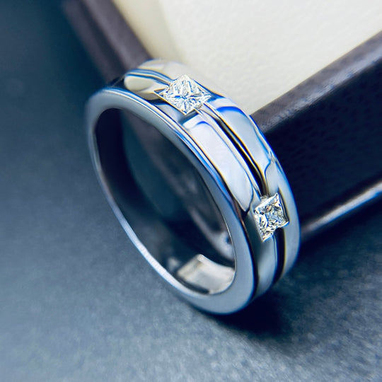 Fabulous 0.75 CT Princess Cut Diamond Mens Wedding Band in 14 KT White Gold - Mens Wedding Band