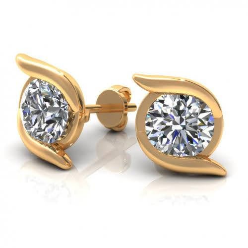 Fashionable 0.50CT Round Cut Diamond Stud Earrings in 14KT Yellow Gold - Primestyle.com