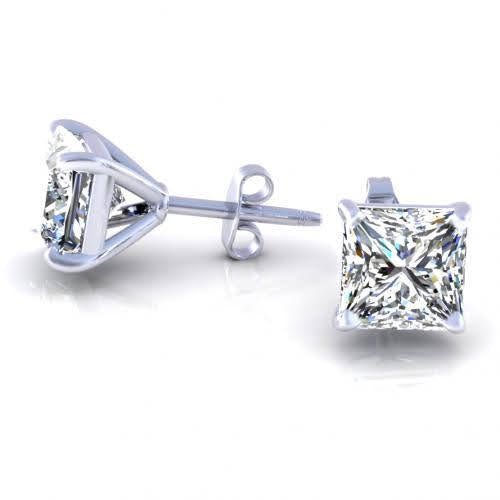 Fashionable 1.50CT Princess Cut Diamond Stud Earrings in Platinum - Primestyle.com