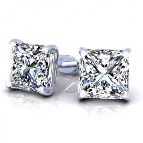Fashionable 1.50CT Princess Cut Diamond Stud Earrings in Platinum - Primestyle.com
