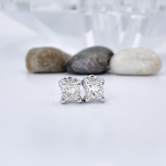 Fashionable 1.50CT Princess Cut Diamond Stud Earrings in Platinum - Primestyle.com