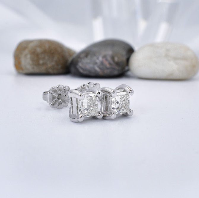 Fashionable 1.50CT Princess Cut Diamond Stud Earrings in Platinum - Primestyle.com