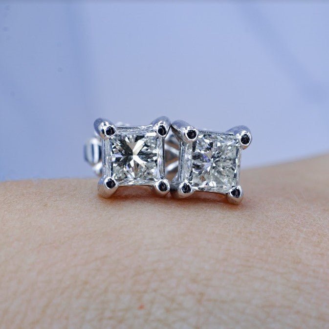 Fashionable 1.50CT Princess Cut Diamond Stud Earrings in Platinum - Primestyle.com