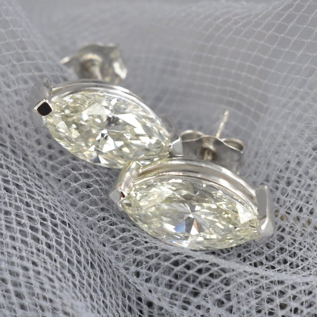 Fashionable 2.00CT Marquise Cut Diamond Stud Earrings in 14KT White Gold - Primestyle.com