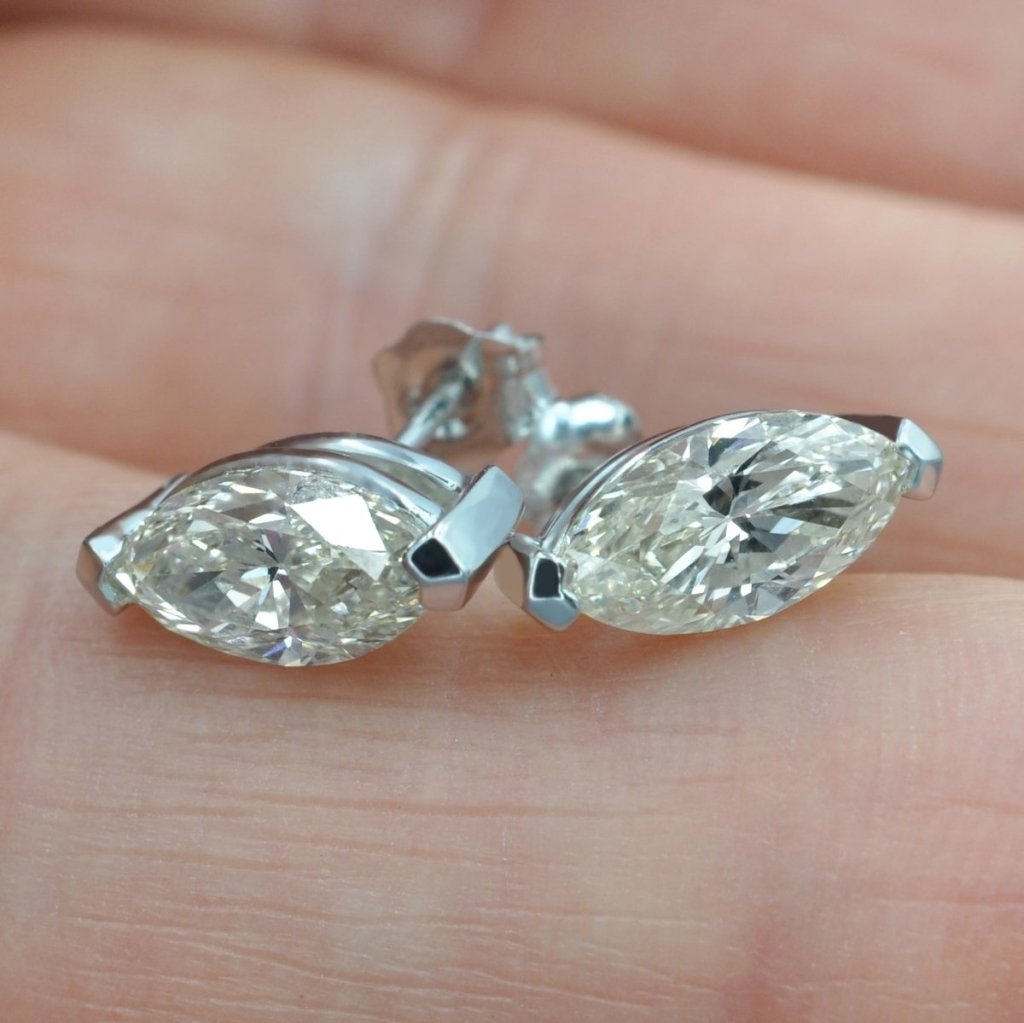 Fashionable 2.00CT Marquise Cut Diamond Stud Earrings in 14KT White Gold - Primestyle.com