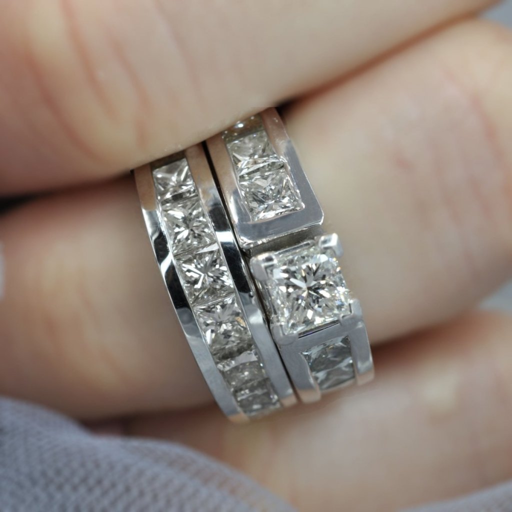 Fashionable 5.90 CT Princess Cut Diamond Bridal Set in 14 KT White Gold - Primestyle.com