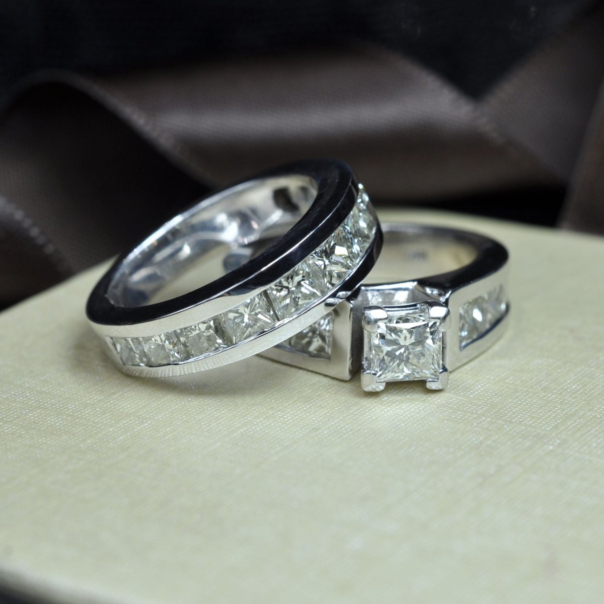 Fashionable 5.90 CT Princess Cut Diamond Bridal Set in 14 KT White Gold - Primestyle.com