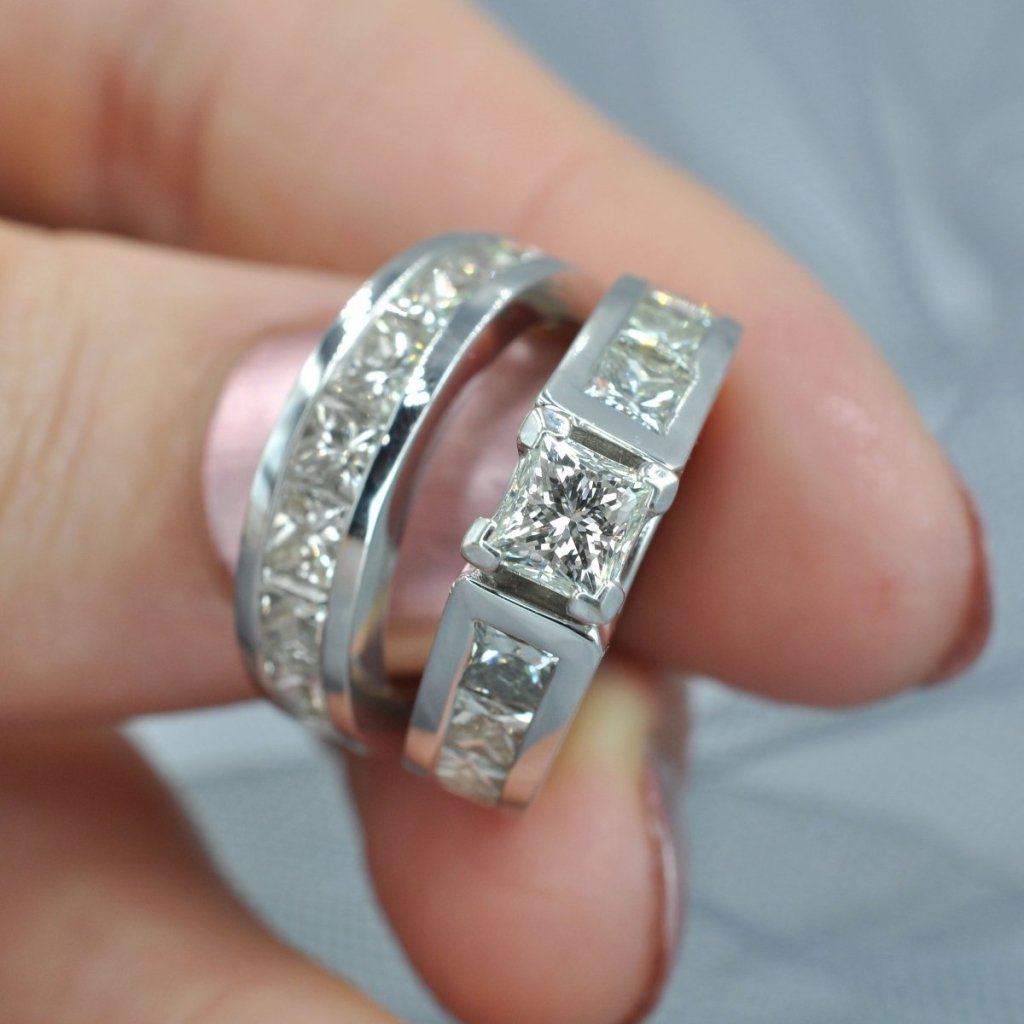 Fashionable 5.90 CT Princess Cut Diamond Bridal Set in 14 KT White Gold - Primestyle.com