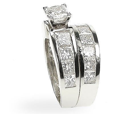 Fashionable 5.90 CT Princess Cut Diamond Bridal Set in 14 KT White Gold - Primestyle.com