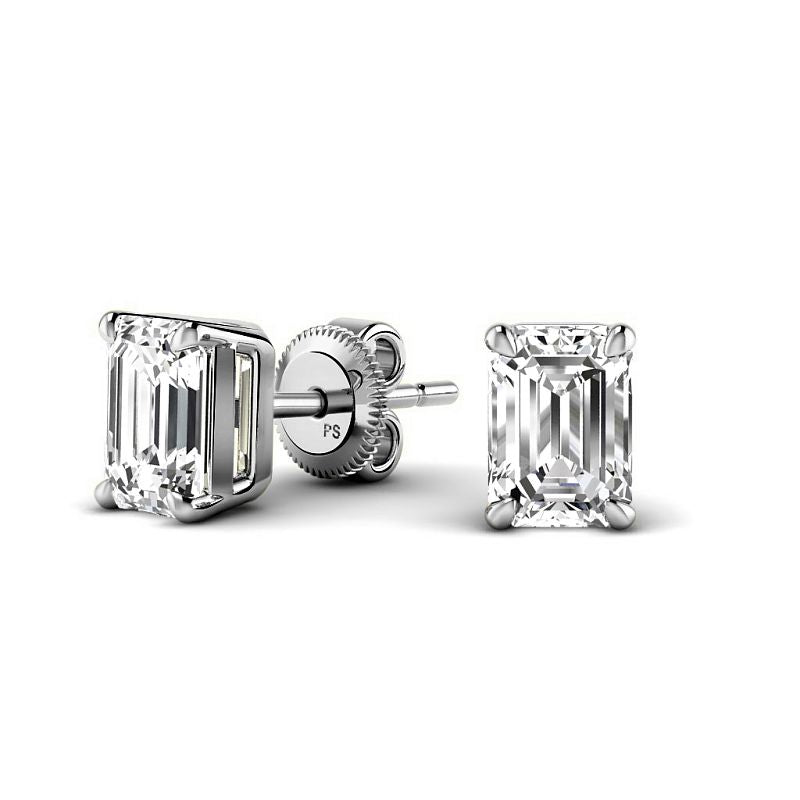 Four-Prong 0.60-5.00 CT Emerald Cut Lab Grown Diamonds - Stud Earrings - Primestyle.com