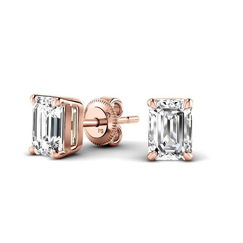 Four - Prong 0.60 - 5.00 CT Emerald Cut Lab Grown Diamonds - Stud Earrings - Primestyle.com