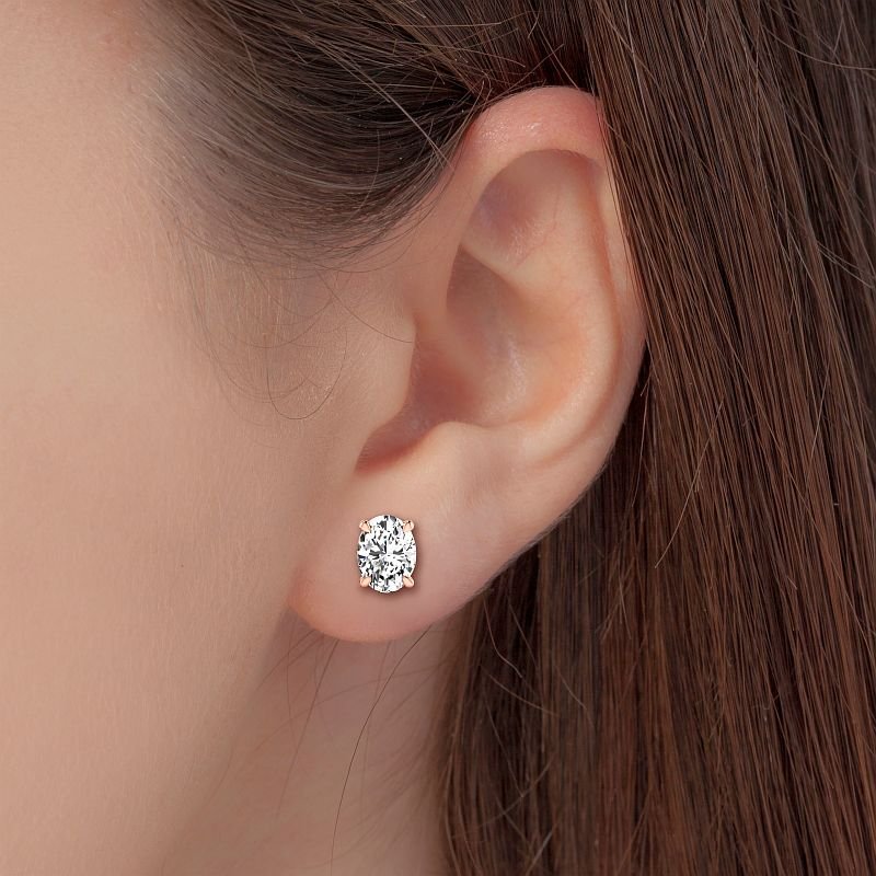 Four-Prong 0.60-5.00 CT Oval Cut Lab Grown Diamonds - Stud Earrings - Primestyle.com