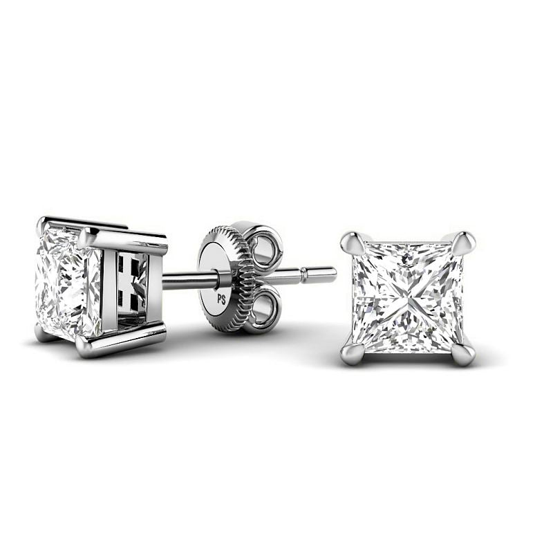 Four-Prong 0.60-5.00 CT Princess Cut Lab Grown Diamonds - Stud Earrings