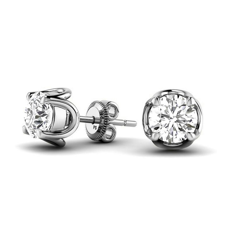 Four-Prong 0.60-5.00 CT Round Cut Lab Grown Diamonds - Stud Earrings - Primestyle.com