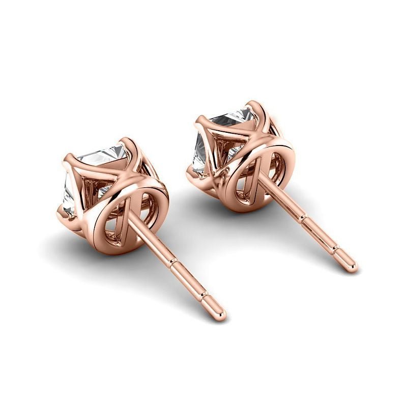 Four - Prong Curved 0.60 - 5.00 CT Princess Cut Lab Grown Diamonds - Stud Earrings - Primestyle.com