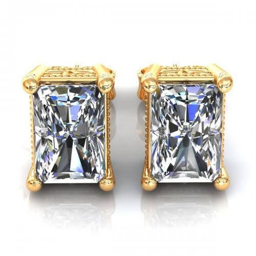 Glistening 1.00 CT Radiant Cut Diamond Stud Earrings in 14KT Yellow Gold - Primestyle.com