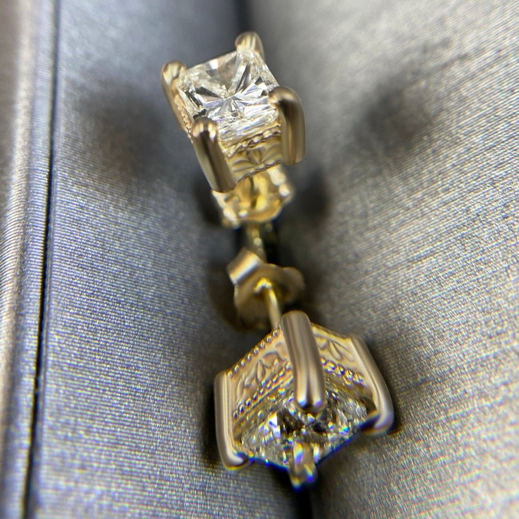 Glistening 1.00 CT Radiant Cut Diamond Stud Earrings in 14KT Yellow Gold